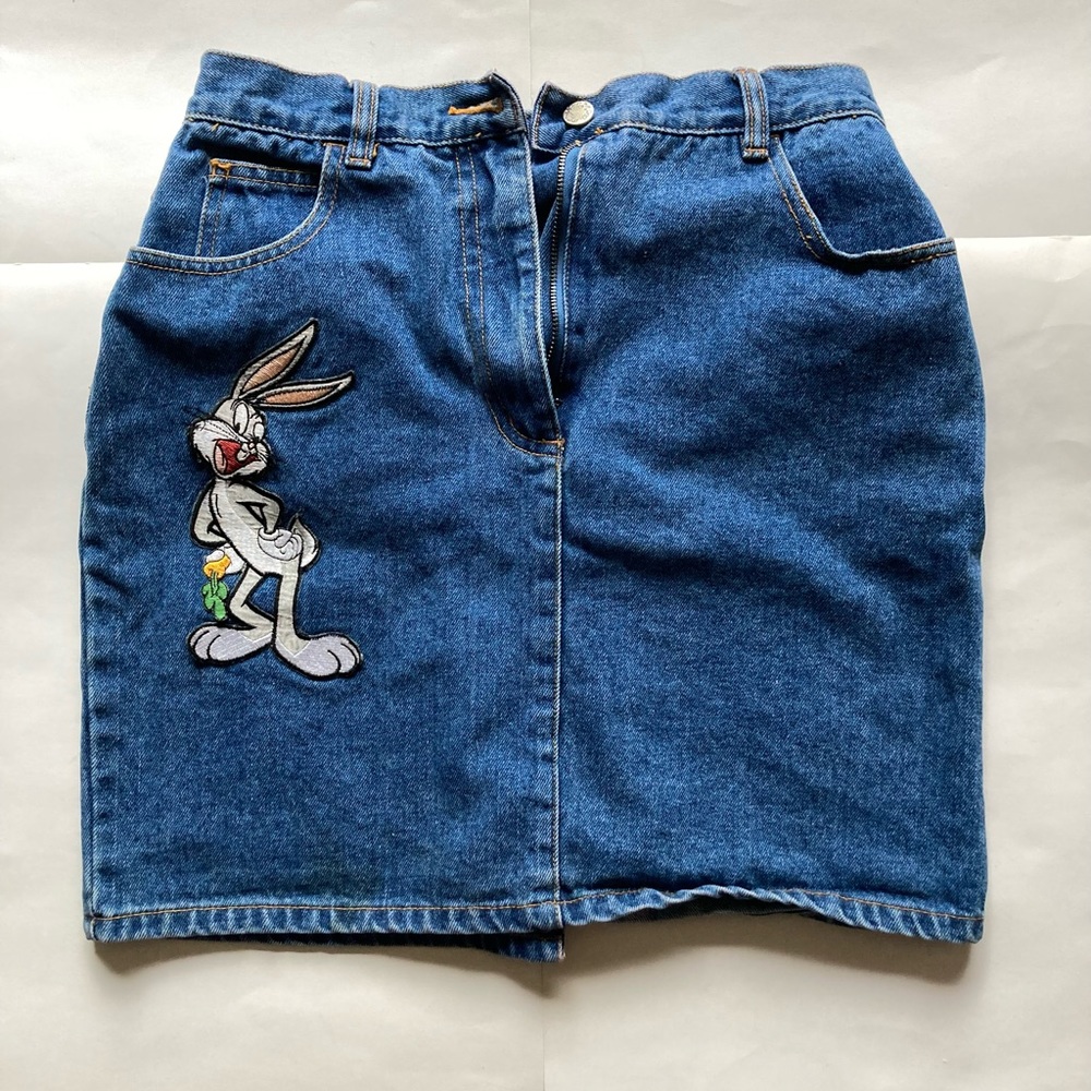 Vintage 90s Looney Tunes Bugs Bunny high waisted denim skirt